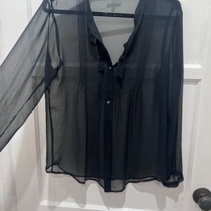 Blouse Black Sheer Long sleeve - Button Front, size 8